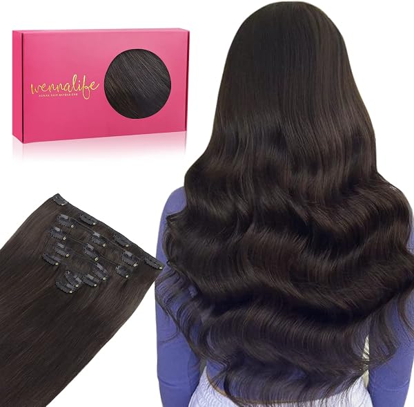 WENNALIFE Clip in Extensions Echthaar, 70g 7pcs 55cm Dunkel Braun Echthaar Remy Clip in Extensions Natürliche Haarverlängerung Echthaar - 1