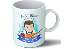 Planetacase - Taza Cortador De Jamon - Regalo Original - Cerámica 330 mL - Taza Desayuno Apta para Microondas y Lavavajillas - Jamonero - Resistente a Lavados
