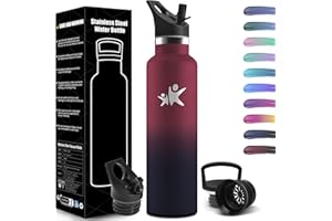 HoneyHolly Bouteille Isotherme 1L, étanche sans BPA, Gourde Isotherme, Double Paroi, Bouteille, 18/8 Acier Inoxydable, Gourde INOX, avec Paille, Termos pour Sport, Randonnée, École, Bureau