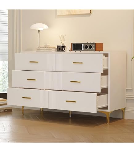 Cassettiera 6 Cassetti Bianco Crema, 85x120x40 Cm, Base In Metallo, Piano Portata 30 Kg, Per Camera Da Letto