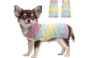 LiebeDD Hundepullover Kleine Hunde Pullis für Französische Bulldogge, Regenbogen Pullover Hund Weihnachtspullover Klassischer Rollkragen Strickpullover Winter Warm Fleece Hundepulli, S