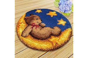 AYYDS 50cm Knüpfteppich Set Teppiche Knüpfen Kreuzstich Set für Kinder und Erwachsene DIY Handgefertigt Knüpfset Latch Hook Rug Making Werkzeug Kit (Bär)