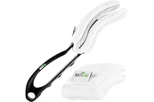 BIOLAB Pince de nettoyage pour lamelles (avec 2 tampons) Brosse de nettoyage extérieure pour store romain Pour nettoyer les stores et les stores, nettoyeur de stores, nettoyeur de lamelles, nettoyant