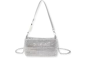 FeiOne Clutch Silber Glitzer Tasche, Damen Handtasche Silber, Brauttasche, Abendtasche, Umhängetasche