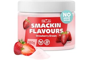 He-Ju Flavour Pulver Erdbeere 250g vegan, Geschmackspulver fast ohne Kalorien zum Süßen mit Erdbeer Geschmack