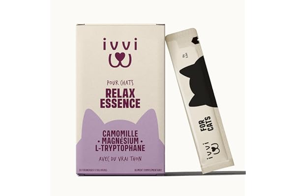 ivvi Calmant pour Chat Relax Essence – Crème à Lécher Anti-Stress Chat avec Camomille, L-Tryptophane & Magnésium – Soutien du Calme et du Bien-Être – 30 x 15g – au Vrai Thon