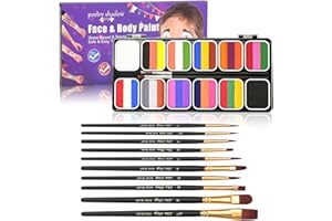Joyeee Professional Face Body Painting Kit for Kids Adults 12 x 10gm Face Paint Set One Stroke Split Cakes Palette Non-Toxic Rainbow Body Paint for Halloween Christmas Cosplay with 10 Brushes