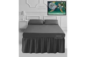 COMFORT COLLECTIONS 100% Poly Cotton Plain Dyed Percale Easy Care Sheets 16" Frilled Base Valance Sheet Grey Superking