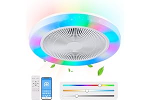 AHXIAOZN RGB Ventilatore da Soffitto, 50CM LED Lampadario con Ventilatore Soffitto Dimmerabile, 6 Velocità 3 Temperature, Silenzioso Ventilatore da Soffitto con Luce e Telecomando＆APP(Bianco)