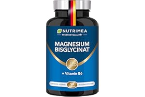 ‎PLASTIMEA Magnesium Bisglycinat (Glycinat) + Vitamin B6 | Premium Magnesiumbisglycinat - Optimale Bioverfügbarkeit - Magnesiumglycinat Kapseln Hochdosiert 100% Vegan