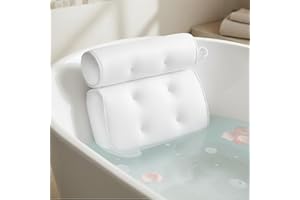EJY01 Luxury Bath Pillow for Tub – Soft 3D Mesh Spa Cushion with 6 Strong Non-Slip Suction Cups – Ergonomic Neck, Shoulder & Back Support – Quick Dry, Fits All Bathtubs