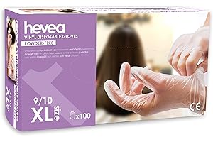 Hevea - Guantes de vinilo desechables. Sin látex ni talco. Paquete de 5 cajas de 100 guantes cada una. Talla: M (mediana)