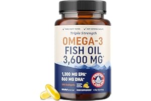 MAV NUTRITION Omega-3 Fish Oil Supplement 3600 mg | EPA & DHA | Best Source of Omega 3 | Ultimate Brain, Joint, & Eye Health Support for Men & Women | Non GMO Burpless Lemon Softgel Capsules 2000mg Plus (180 Pills)