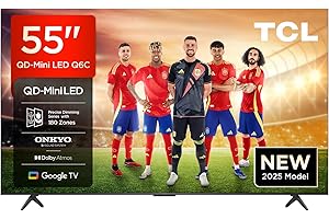 TCL 55Q6C, 55'' QD-Mini LED TV, 4K HDR Premium 1000nits, Powered by Google TV (Dolby Vision IQ & Atmos, Onkyo 2.1 Sound System, 144Hz Motion Clarity Pro, Voice Control)
