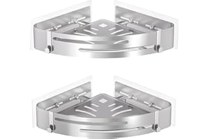 PNNP Mensola da Doccia Angolare Senza Foratura 2 Pezzi, Portasapone doccia Adesiva Portaoggetti Doccia Acciaio Inox con 4 Ganci, Porta Oggetti da Bagno per Shampoo Sapone Bagnoschiuma (Argento)
