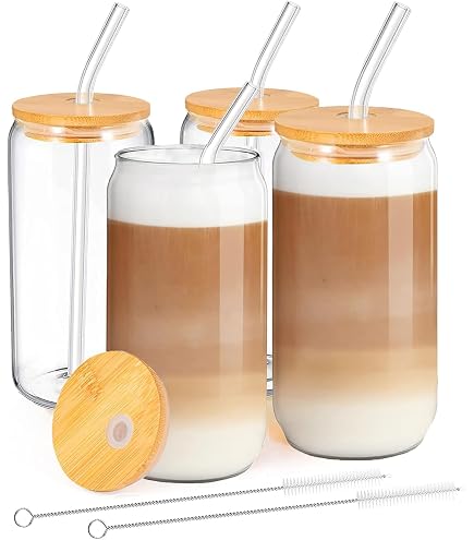 Bicchieri Cannuccia 400 Ml Tazze Vetro Con Coperchio 2 Pezzi - Bicchieri 400ml Con Cannuccia Per Bevande Fredde Decorazioni Carta Colorate - 4