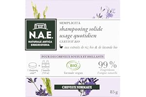 TRIIR N.A.E. - Shampoing Solide Certifié Bio - Usage Quotidien Cheveux Normaux - Extraits de Riz et de Lavande - Formule Vegan - 99 % d'ingrédients d'origine naturelle - Savon de 85 g