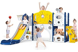 Naxudcoo Kids Slide: Large Toddler Slide With Basketball Hoop, Blue Slides For Toddlers Age 1-3 Toddler Climber Slides Playset, Indoor Outdoor Toy For Toddlers 1-3 Year (Extra Large)