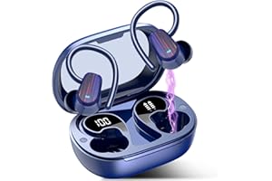 OYIB Wireless Earbuds, 2025 Bluetooth 5.4 Headphones HiFi Stereo Sound with 4 ENC Mic, 50H Playtime Wireless Headphones with Earhooks, LED Display, IP7 Waterproof Earphones for Sport/Running/Gym, Blue