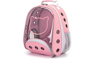 PETCUTE Mochila para Gatos,Transpirable Mascotas Mochila para Gato y Perro pequeño hasta 7kg, Cápsula Espacial Mochila para Mascotas con Cinturón de Seguridad Interno para Viajes Rosa