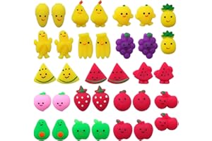 AVISKI Mochi Squishy Toys Age 3+, 34PCS Mini Kawaii Fruit Squishies Soft Fidget Toys Stress Relief Squeeze Toys Party Bag Fillers for Boys Girls Birthday Gifts