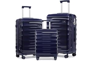 Sea choice Luggage Sets 3 Piece ABS Hard Shell Suitcases Sets of 3 Piece with Brake Caster 8 Spinner Wheels Cabin Luggage 55x40x21 with YKK Zipper TSA Lock