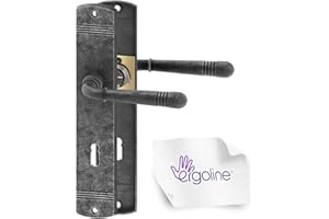 ERGO line LOFTY Türbeschlag, Türgriff, Türklinke mit Buntbart Langschild für Zimmertüren, Drückergarnitur, Türklinke, Türdrücker für Innentüren, Nickel Antik