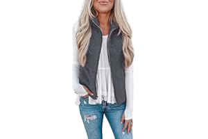 Rapbin Teddy Fleece Gilet for Women,Solid Color Body Warmer Lightweight Gilets Jacket & Cozy Sleeveless Stand Collar Zip Waistcoat Vest with Pockets