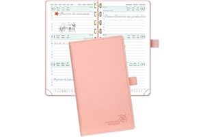 POPRUN Agenda 2024 2025 Pequeña 16,5 x 9 cm, Agenda Semanal Espiral 17 Meses de Ago.2024 a Dic.2025, 1 Semana 2 Páginas, Porta Boligrafos Autoadhesivo, 80 GSM Papel, Rosado