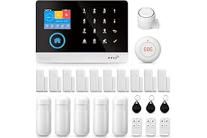 LWOHSI Sistema di allarme di sicurezza domestica WIFI+GSM, kit allarme fai da te con rilevatore PIR, telecomandi, sensore porta/finestra compatibile con Alexa, NESSUN canone mensile
