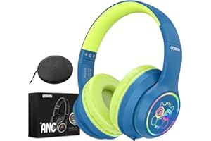 LOBKIN Auriculares Niños con Bolsa, Inalámbricos y con Cable, Auriculares Bluetooth Niños Niñas con Cancelación Activa de Ruido (ANC) Plegables Ajustable para Escuela, Viajes