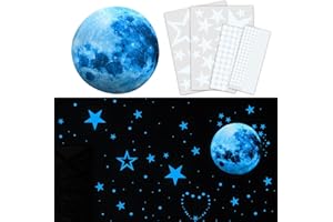 JDXun Luminoso Pegatinas de Pared, 435 Piezas Fluorescentes Pegatinas de Estrellas y Luna, Pared Luna Estrellas Puntos Pegatinas Para Niños(Azul)