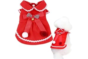 Zunea Robe d'hiver de Noël pour Petit Chien Fille Robe de Princesse de Noël avec N?UD Papillon Mignon et Cloche Tenue Douce et Chaude Manteau Robe Vêtement pour Chihuahua Rouge XXL