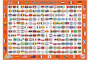 Little Wigwam Affiche éducative Apprentissage des drapeaux et des capitales - Indéchirable - 60 cm x 42 cm