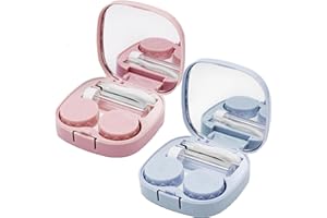 BRAMBLECO 2 PCS Contact Lens Cases with Mirror – Portable Travel Contact Lens Case – Leak-Proof Contact Lens Container with Tweezers & Solution Bottle – Ideal for Soft & Hard Contact Lenses ( Blue & Pink)