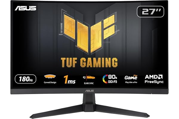 ASUS TUF Gaming VG27VQ3B Gaming Monitor – 27 inch Full HD, Curved, 180Hz, ELMB Sync, FreeSync, 1ms Response Time, 90% DCI-P3, DisplayWidget Center