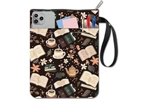 CRASPIRE Housse de Protection pour Livre avec Fermeture Éclair et Pochette Supplémentaire Rectangulaire Vintage Tasse à Café Livre Ouvert Fleur Tissu Lavable Pochette de Protection pour Livre de Poche
