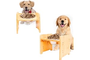 YY FOREYY FOREYY Set of 2 Raised Pet Bowls for Cats and Small Dogs - Bamboo Tilted Single Elevated Dog Cat Food and Water Stand Feeder with 2 Stainless Steel Bowls and Anti Slip Feet for Comfort Feeding(Medium)