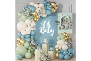 NETNOLOGY Kit Arco Palloncini Verde Blu Polvere, 119pcs Ghirlanda Palloncini Verde Salvia Blu con Palloncini Oro Bianco Sabbia, Decorazione Baby Shower Verde Blu Beige Oro per Compleanno Matrimonio Battesimo