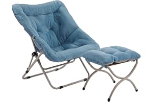 Tiita Untertassenstuhl mit Ottomane, weicher übergroßer Klappstuhl aus Kunstfell, weicher pelziger Loungesessel, Mondstuhl mit Metallrahmen für Schlafzimmer, Wohnzimmer, Wohnheim, Garten und Hof