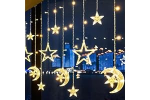 BAYMETY Ramadan Decorations Led Lights,3.5M/11.5Ft Eid Fairy Lights Battery Operated Star&Moon Indoor Outdoor Ramadan Mubarak Decor String Light for Windows Curtain Bedroom Party Garden Supplies (Warm White)