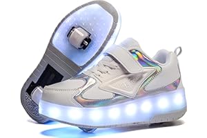 SKRIDSKO LED Light-Up Roller Skate Shoes with Retractable Wheels-Stylish Trainers for Boy, Girl, Kids, USB Rechargeable, Shiny Luminous Sneakers - Perfect for Party, Birthday, Christmas, Enhanced Safety