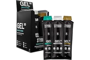 GEL30 Mixed Energy Gels by Styrkr - 30g of Carbs - Pack of 12 (4X GEL30 + 4X GEL30 Nitro + 4X GEL30 Caffeine) Energy Gels for Cycling & Running - for Endurance Athletes - Dual-Carb Formula - 12x Pack