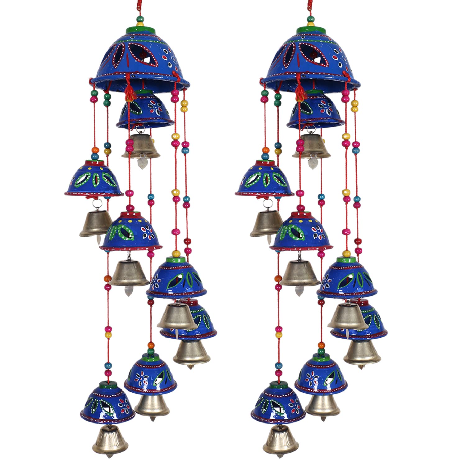 Kuber Industries Rajasthani Design Handcrafted Hanging Windchimes|Latkan with 8 Bells for Home Décor & Positive Energy,Pack o