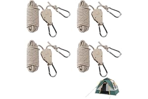 BOSYTRO 4 Stück 4mm Reflektierend Abspannseile Seil, 5M Leichte Abspannleine Zeltschnur mit Spanner Einsteller, Einstellbare Seil Ratsche Rope für im Freien Zelt Zeltplane Camping (Khaki)