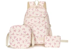 Aucuu Skolryggsäck tonåringar, skolryggsäck set, skolväska ryggsäck set med axelväska och liten plånbok, dagryggsäck ryggsäck för resor, skolstart, #1 rosa rosett-a, 43 x 30 x 15 cm, Modern