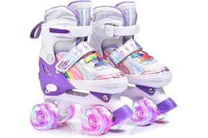 ERNAN Patines 4 Ruedas, 4 tamaños Ajustables con Ruedas Que Brillan en la Oscuridad, Patines de Ruedas para niños,Patines Niña Niño Principiante Regalo