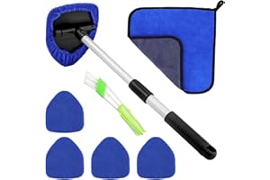 alwaiiz Nettoyage Pare Brise, Nettoyant Pare Brise Interieur avec 5 Tampons, Serviette et Brosse de Sortie D'air, Extensible Brosse de Nettoyage de Pare-Brise, Pivotant à 180 Degrés,Bleu