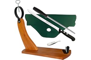 Cuperinox Support à Jambon | Support Jambon cru | Support Jambon | Couteau à jambon en acier inoxydable (240 mm) + aiguiseur (chaire) - Couvre jambon et pince | Porte Jambon