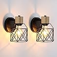 Lightess Industrial Wall Light 2PCS Wooden Wall Lamp Metal Cage Retro Wall Sconces, Indoor E27 Vintage Adjustable Downlight Swivelling Wall Light for Living Room, Bedroom, Kitchen (No Bulb)